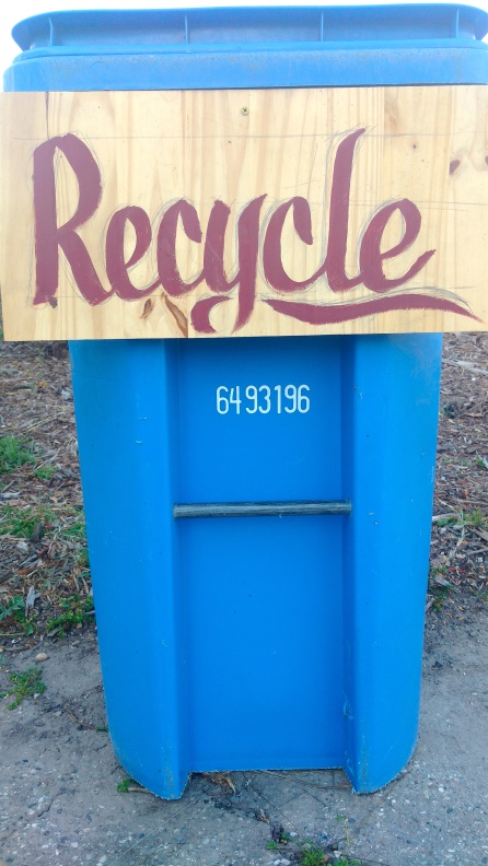 They needed "Recycle" signs so I found a piece of wood then Hand wrote and painted on the spot.